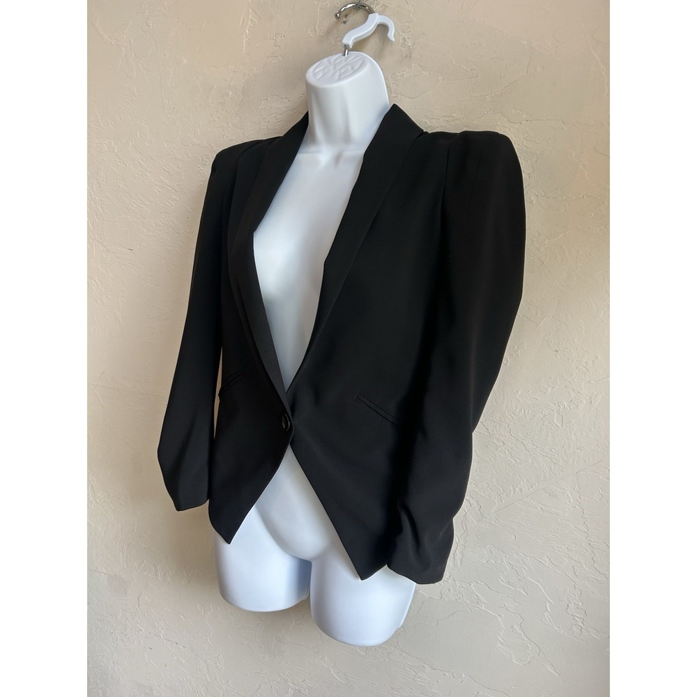 Y2K Body By Victoria Black Blazer Jacket 4 Strong Shoulder Single Button Edgy - Picture 2 of 9